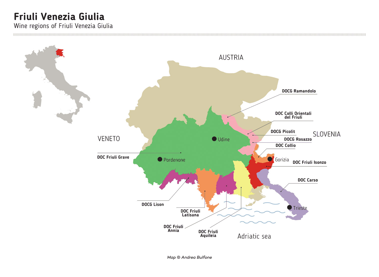 Friuli Venezia Giulia Wine Region Map by Andrea Bulfone