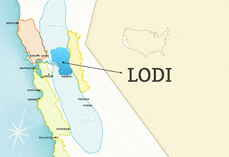 Lodi Wine Region Location within California. Map by Wine Folly