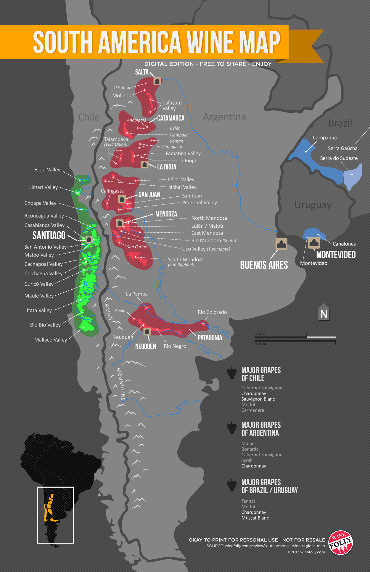 South America - Chile and Argentina - Wine Map by Wine Folly