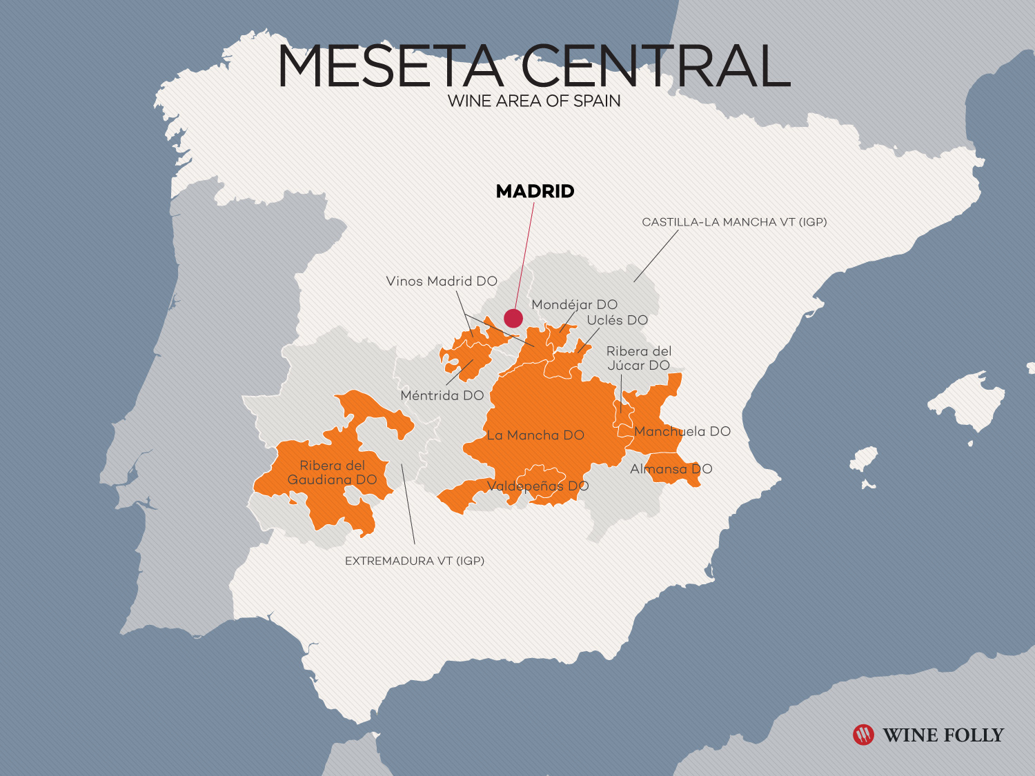 Spain Castilla-La Mancha Central Plateau Region Map by Wine Folly