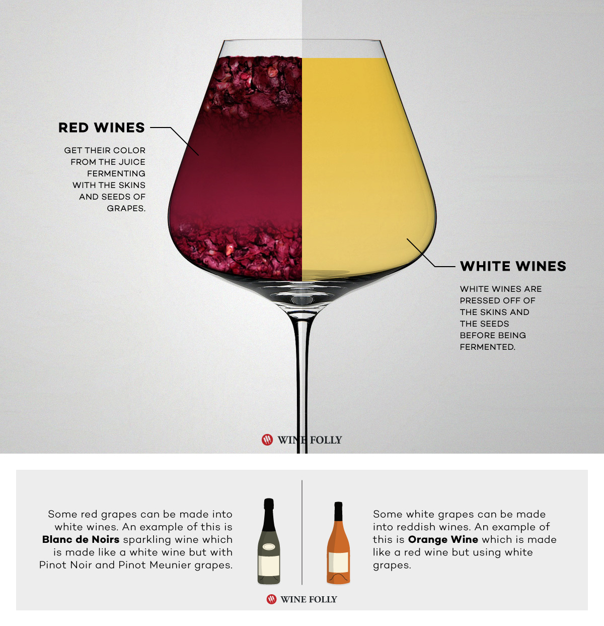 Red wine vs white wine is fermented differently by Wine Folly